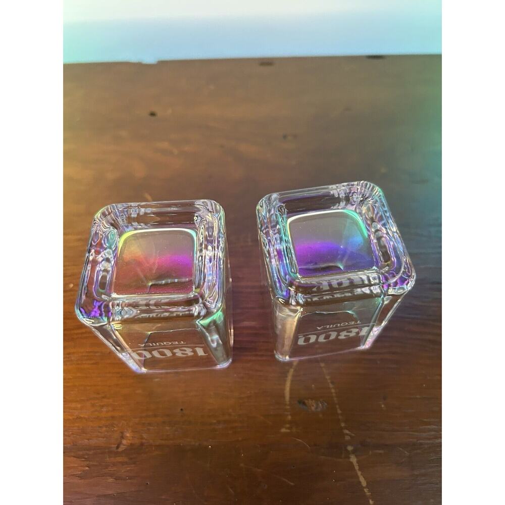 1800 Tequila Clear Glass Square Shot Glasses Set Of 2 Barware Etched Glass - Picture 4 of 4